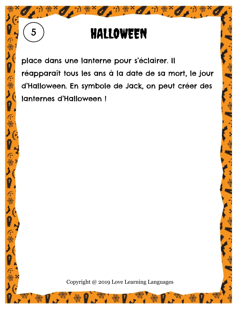 Story page 5, the ending with no blanks: Jack's lantern and why people make Halloween lanterns