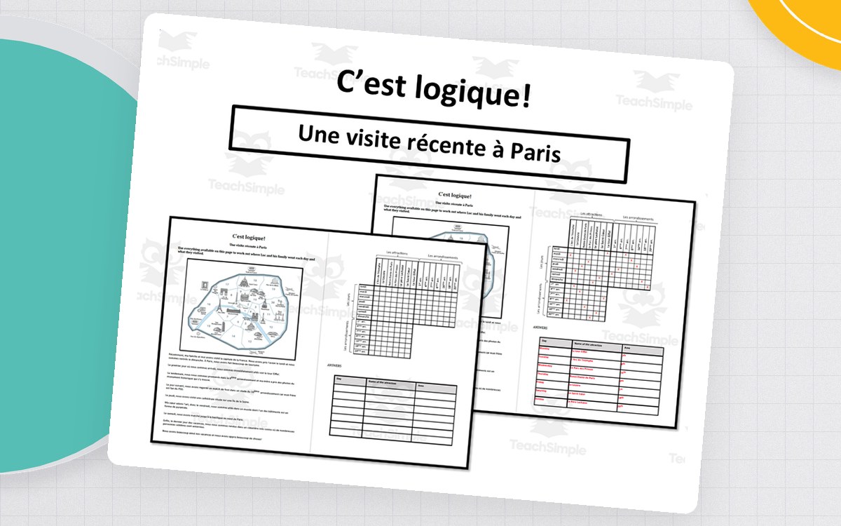 French: Logic Puzzle- A recent trip to Paris preview: A puzzle page headed "C'est logique