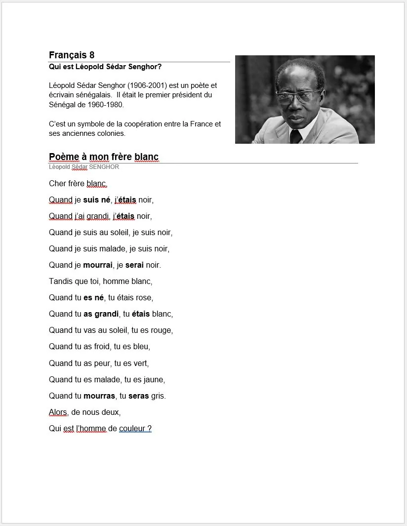 French: Poème à mon frère blanc – cover