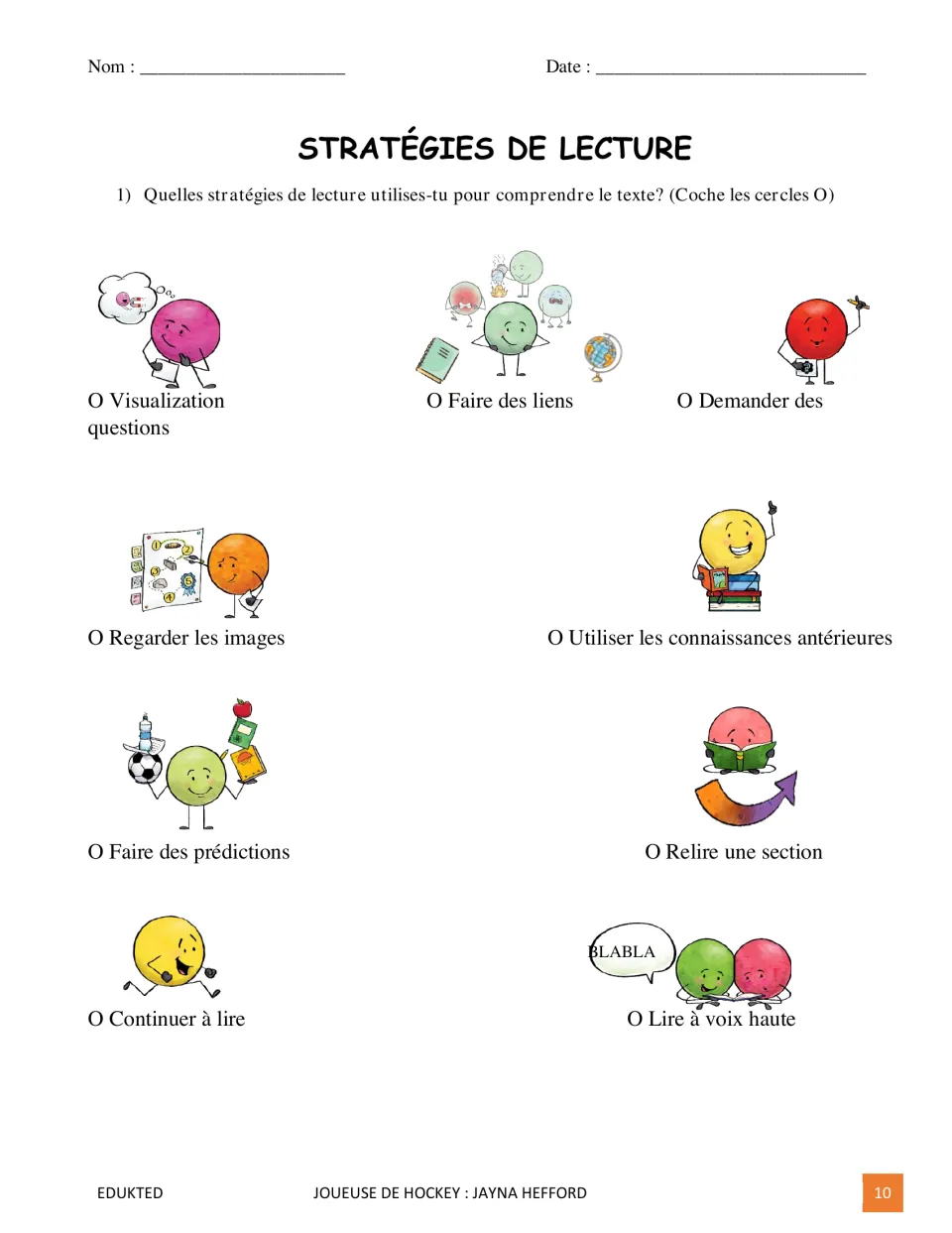 French reading strategy checklist asks students to identify strategies used, including predicting and rereading