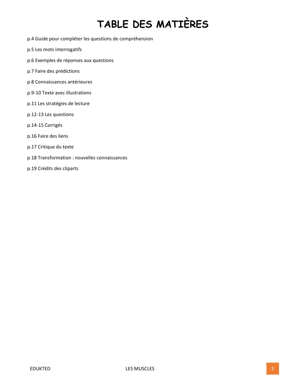 Reading packet contents list guidance, prereading tasks, a two-page passage, questions, and answer keys