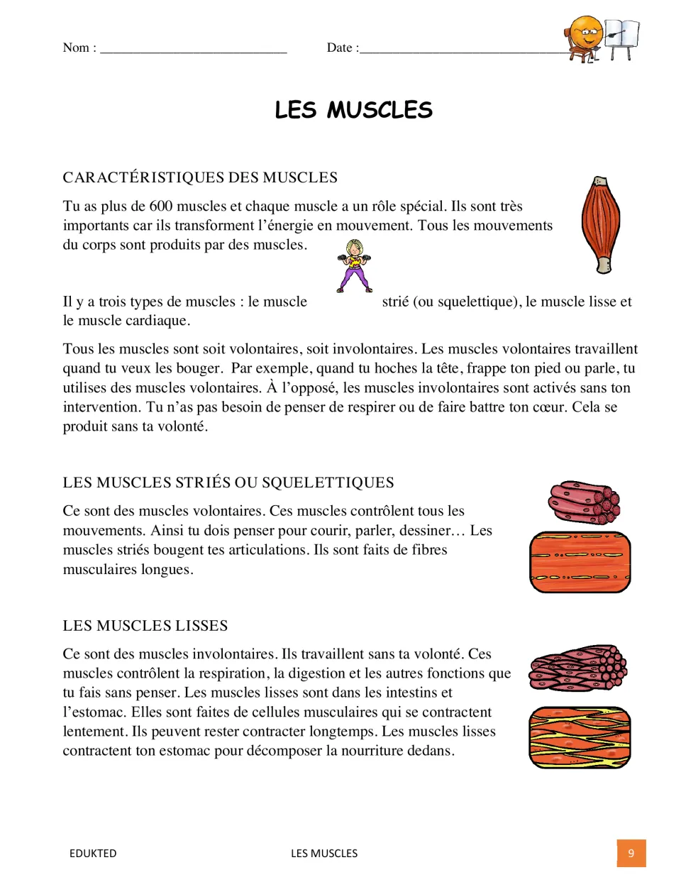 French muscle passage, part 1, introduces muscle types, voluntary movement, and skeletal and smooth muscles