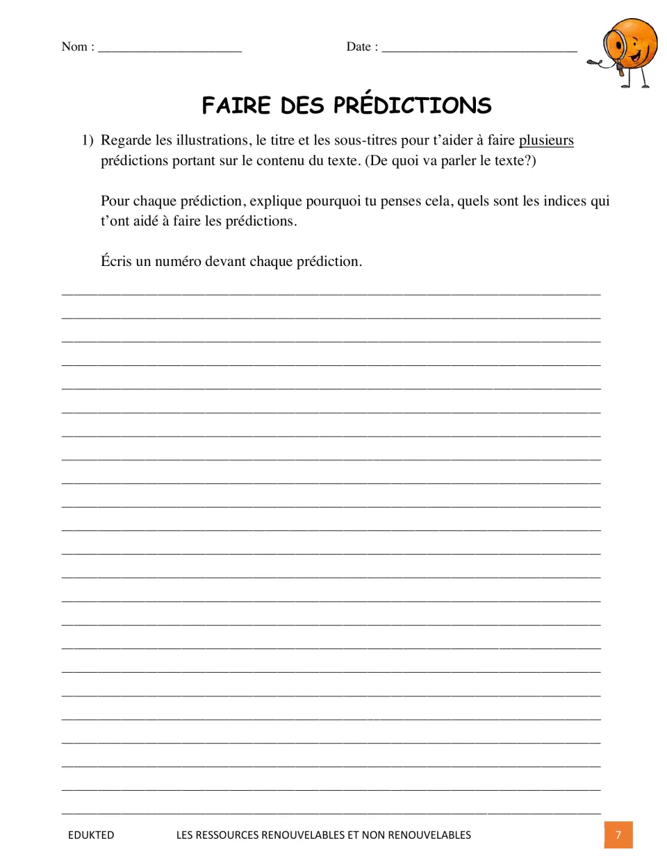 French prereading task asks students to predict text content using illustrations, titles, and subtitles