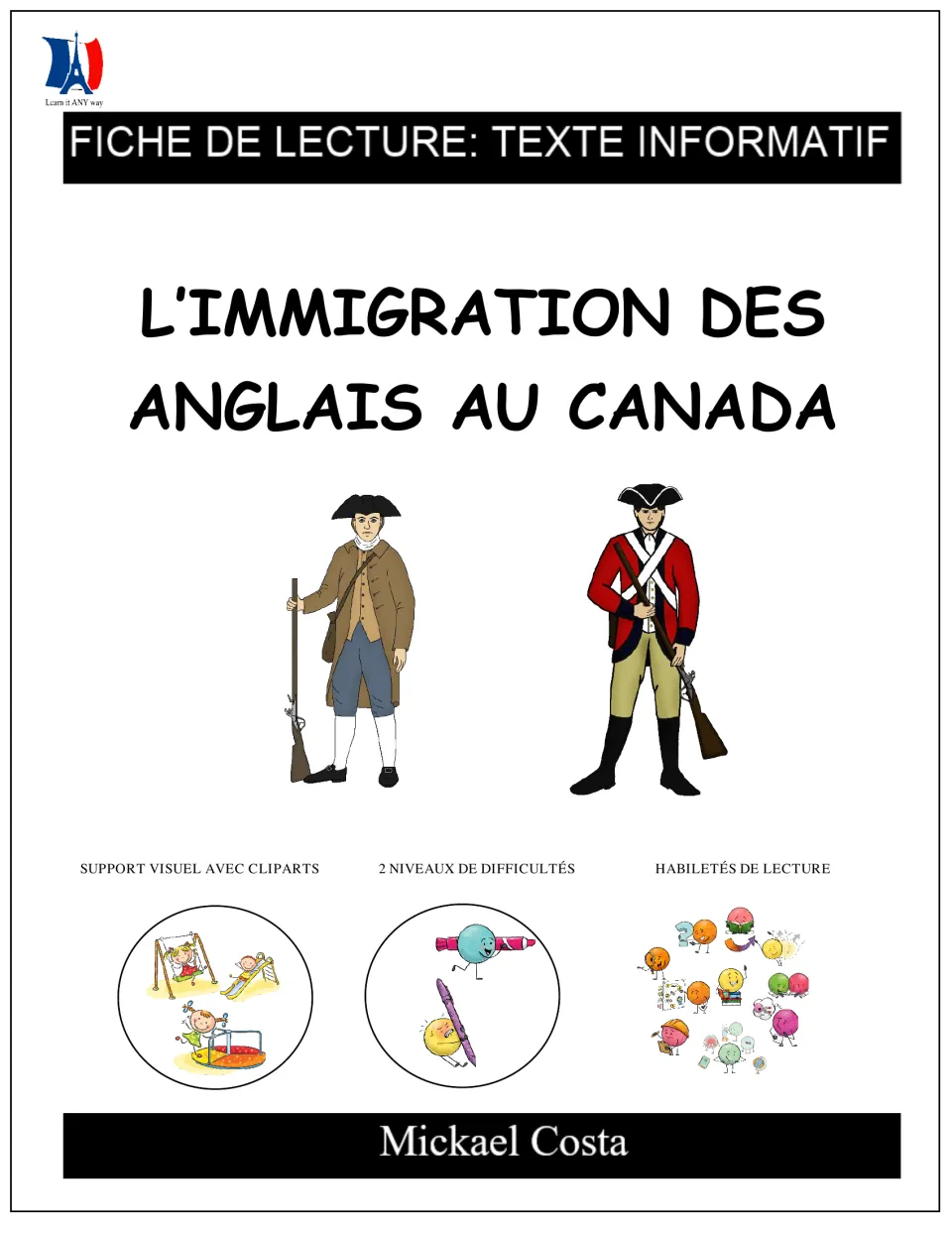 Cover of L’immigration des Anglais au Canada, a French informational reading packet with two difficulty levels