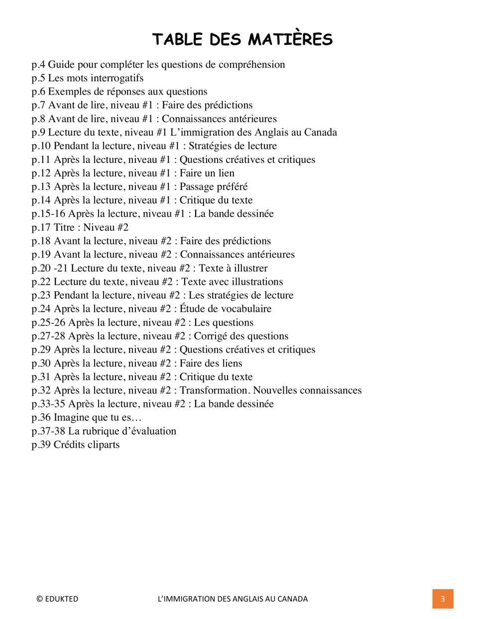 Reading packet contents list guides, two reading levels, response activities, answer keys, and rubrics