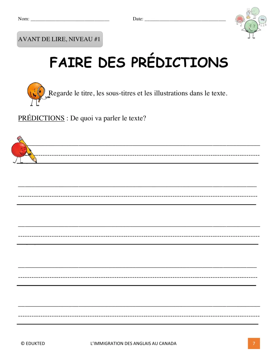 Level 1 prereading prediction task asks students to use the title, subheadings, and illustrations