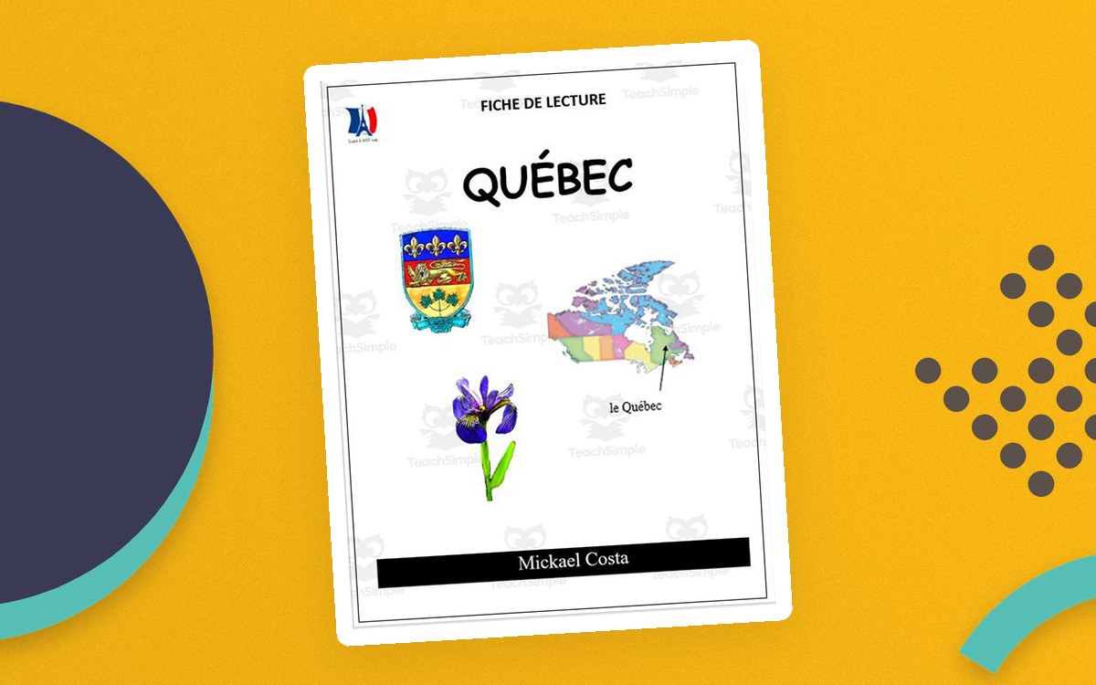 French Québec reading packet cover with the provincial crest, map of Canada and Québec flag colors, and a fleur-de-lis