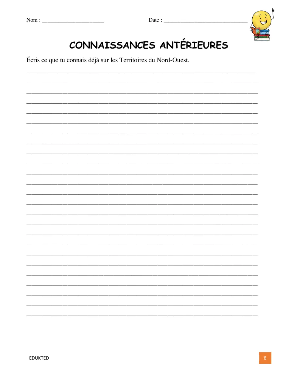 Prior-knowledge activity asks students to write what they already know about Canada's Northwest Territories