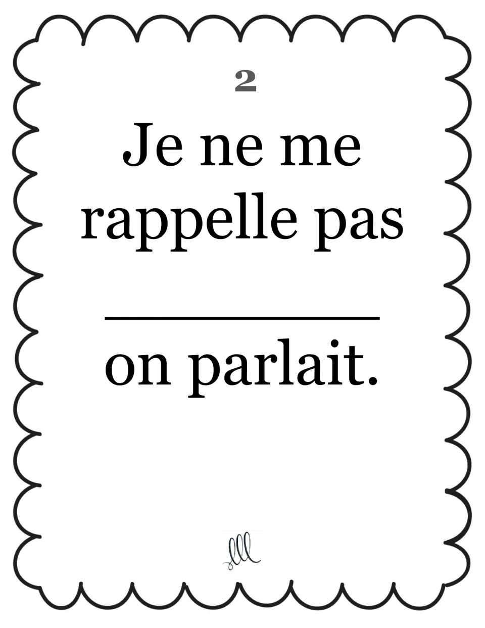 Relative pronoun card 2: students choose the pronoun that fills Je ne me rappelle pas ___ on parlait