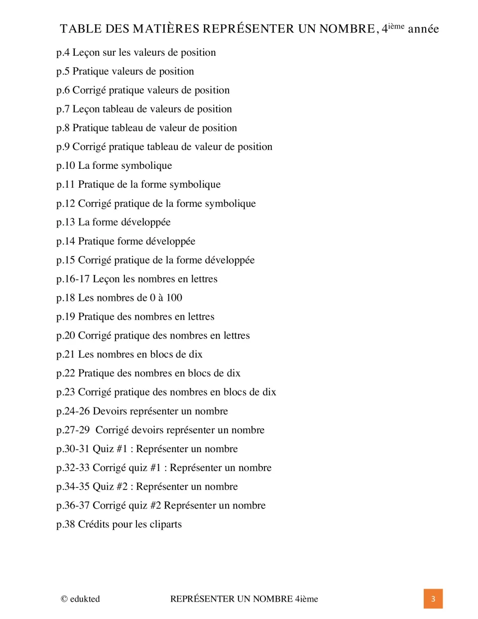 Workbook contents list place value, number forms, base-ten blocks, homework, two quizzes, and answer keys