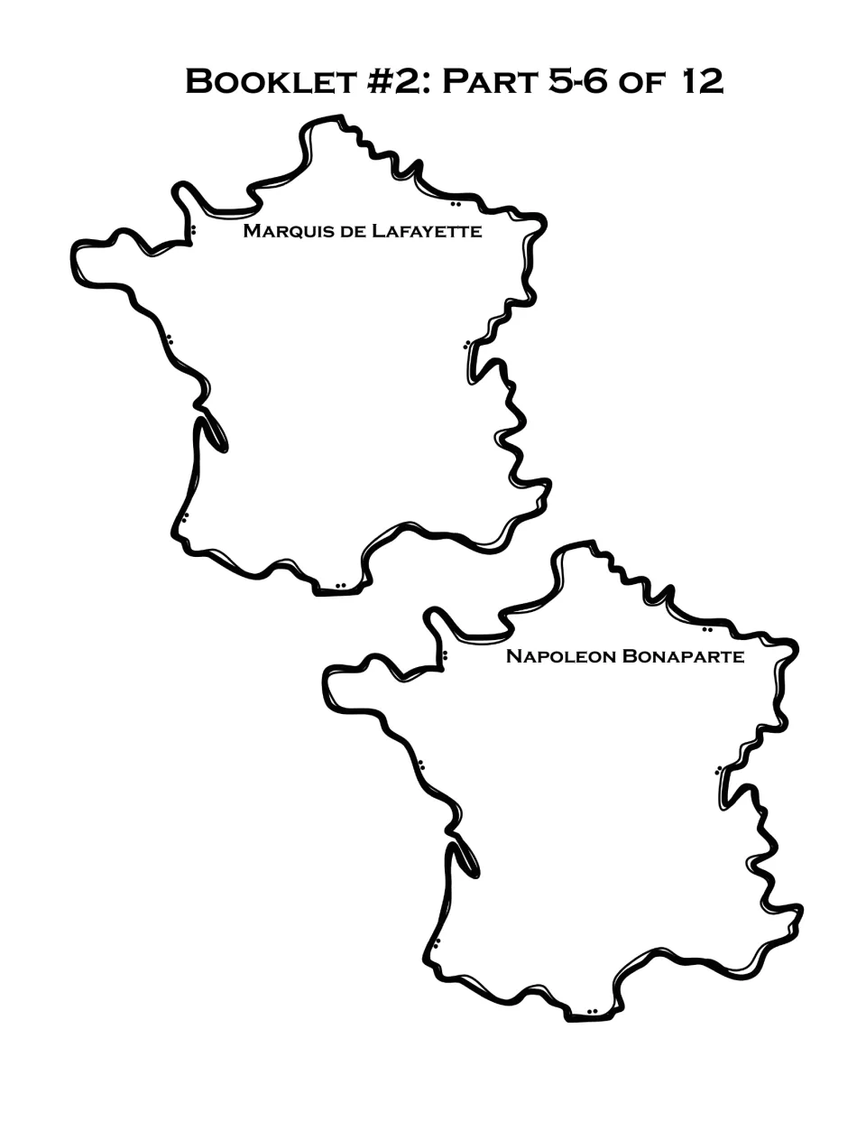 People booklet pieces 5–6 of 12: France-shaped writing pages for Marquis de Lafayette and Napoleon Bonaparte