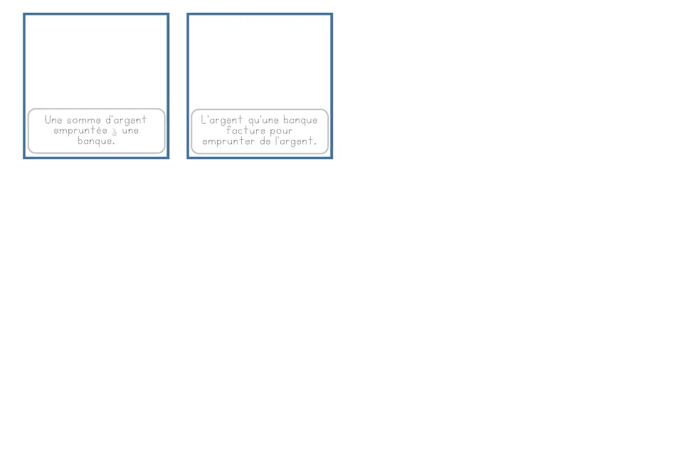 French banking cards 13–14 provide traceable definitions of a bank loan and interest, without pictures.
