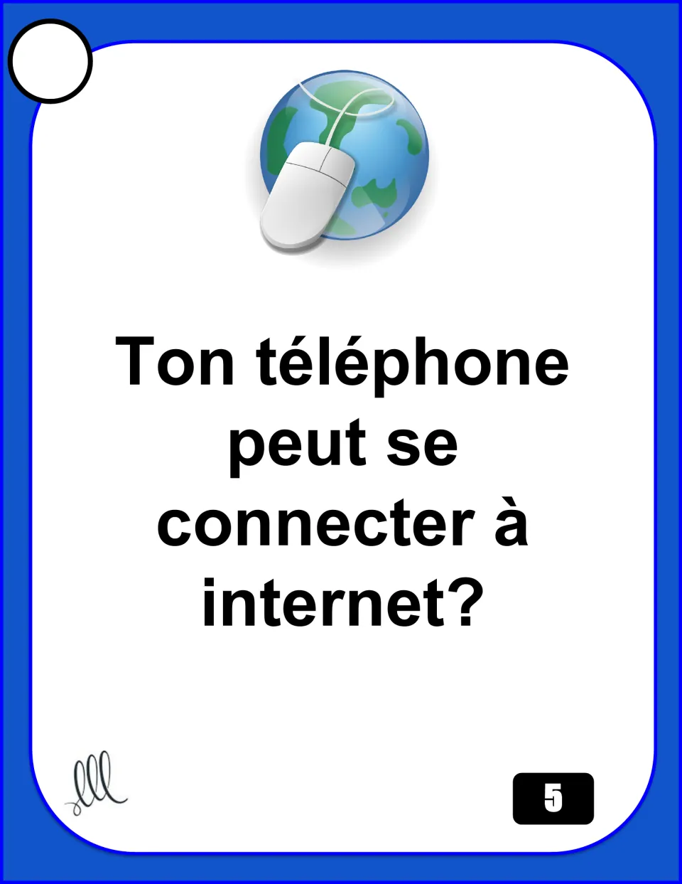 French speaking card 5 asks whether your phone can connect to the internet: “Ton téléphone peut se connecter…”