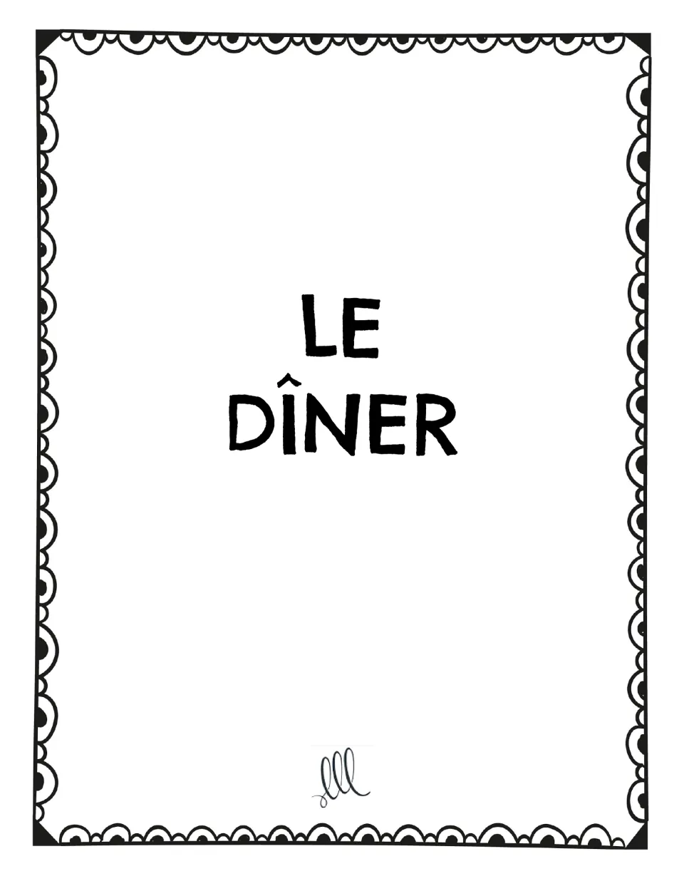 French speaking prompt card: “Le dîner” (dinner), a meal topic for students to tell three related facts