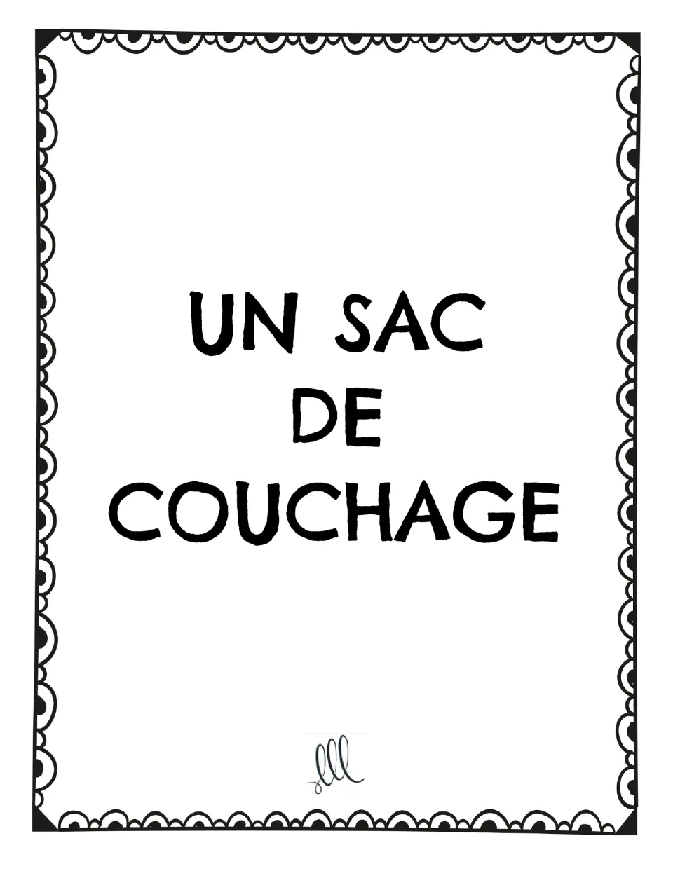 French speaking prompt card: “Un sac de couchage” (a sleeping bag), a topic for telling three related facts