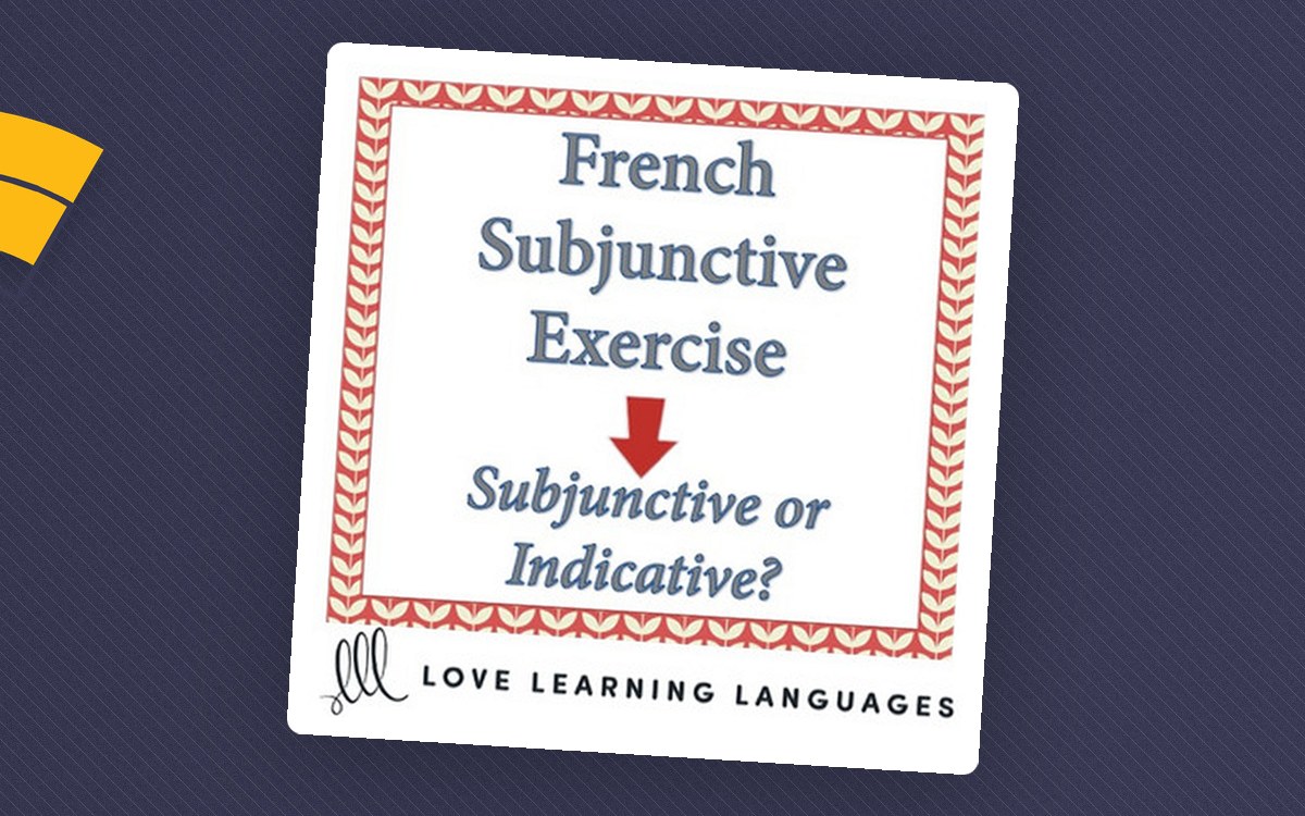 French Subjunctive Exercise cover with Subjunctive or Indicative? subtitle and red patterned border.