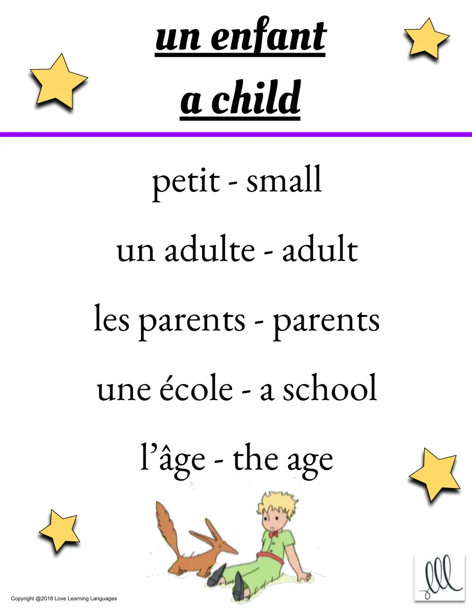 Taboo card: guess word un enfant (a child); taboo words petit, un adulte, les parents, une école, l'âge