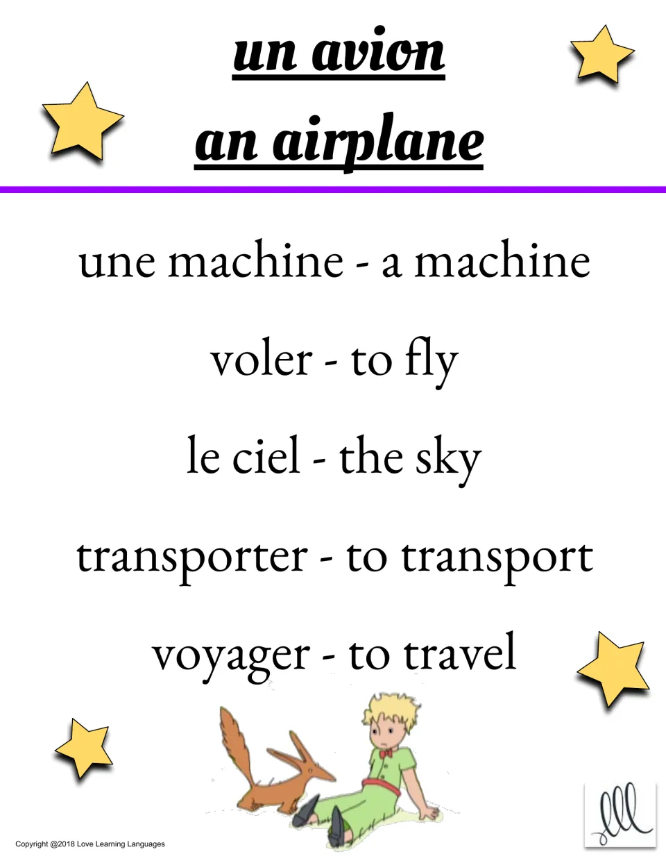 Taboo card: guess word un avion (an airplane); taboo words une machine, voler, le ciel, transporter, voyager