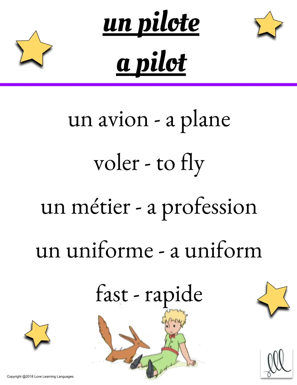 Taboo card: guess word un pilote (a pilot); taboo words un avion, voler, un métier, un uniforme, rapide