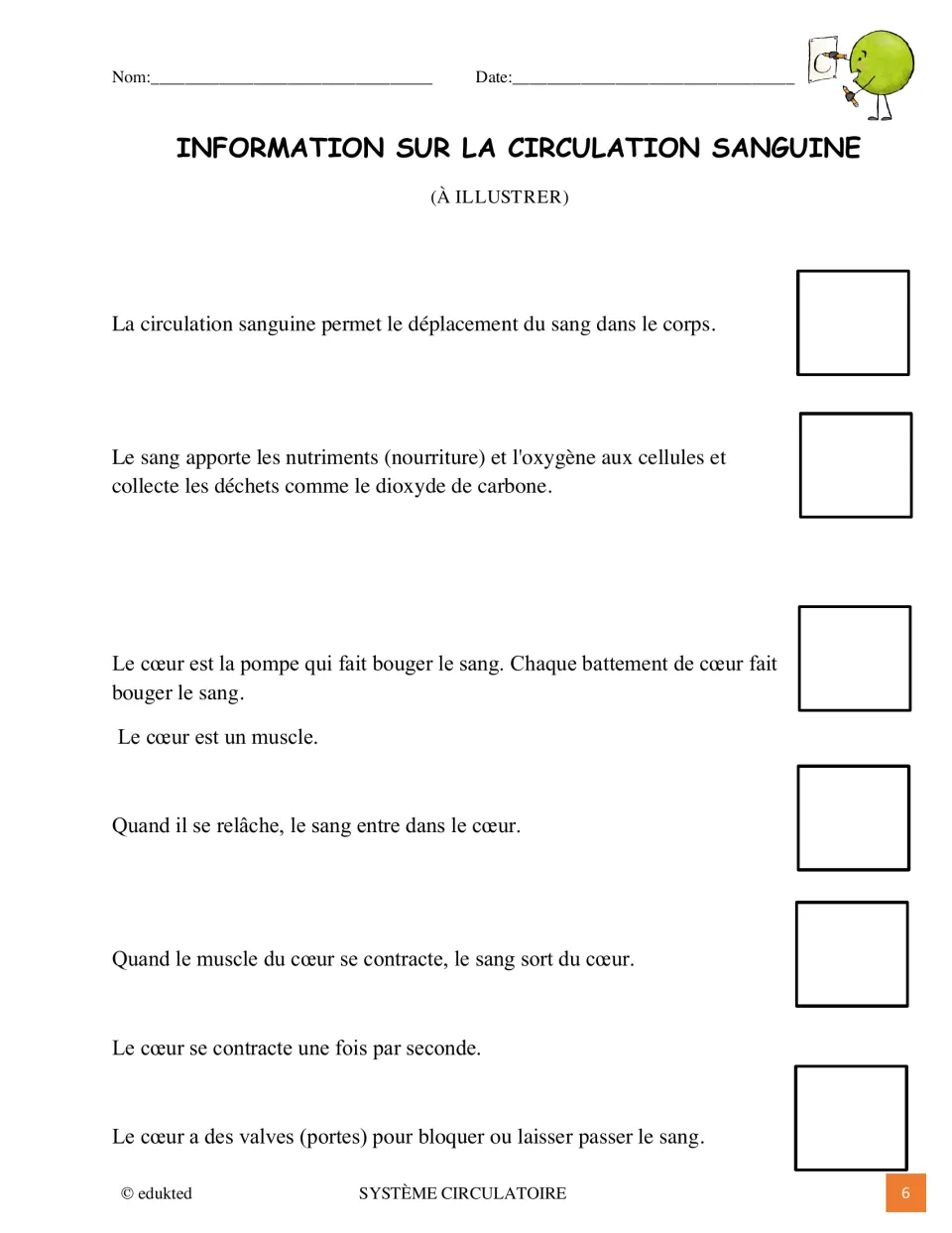 French reading to illustrate introduces blood circulation, the heart as a pump, contractions and valves
