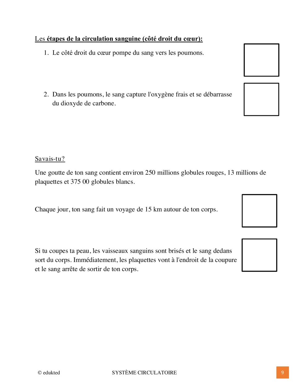 French reading to illustrate covers right-heart circulation to the lungs, gas exchange and clotting