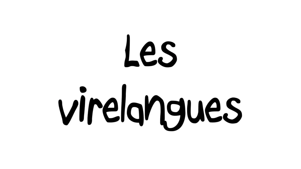 Cover slide titled Les virelangues, opening a set of French tongue-twister activities