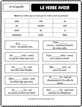 Avoir Verb Worksheet – sample page 2