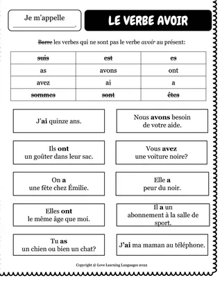 Avoir Verb Worksheet – sample page 4