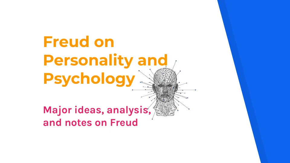 Presentation cover titled 'Freud on Personality and Psychology,' introducing major ideas, analysis, and notes