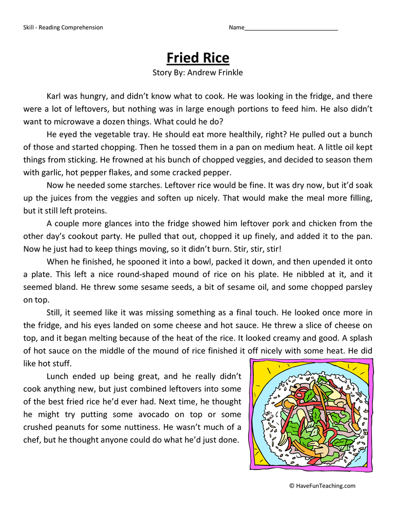 Fried Rice - Reading Comprehension Worksheet teaching resource preview