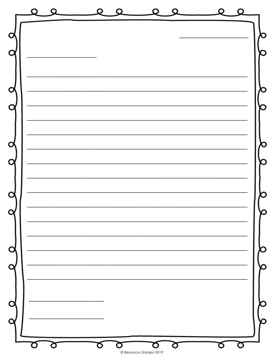 Blank friendly letter page: students write a full letter on their own, from date and greeting to closing and signature