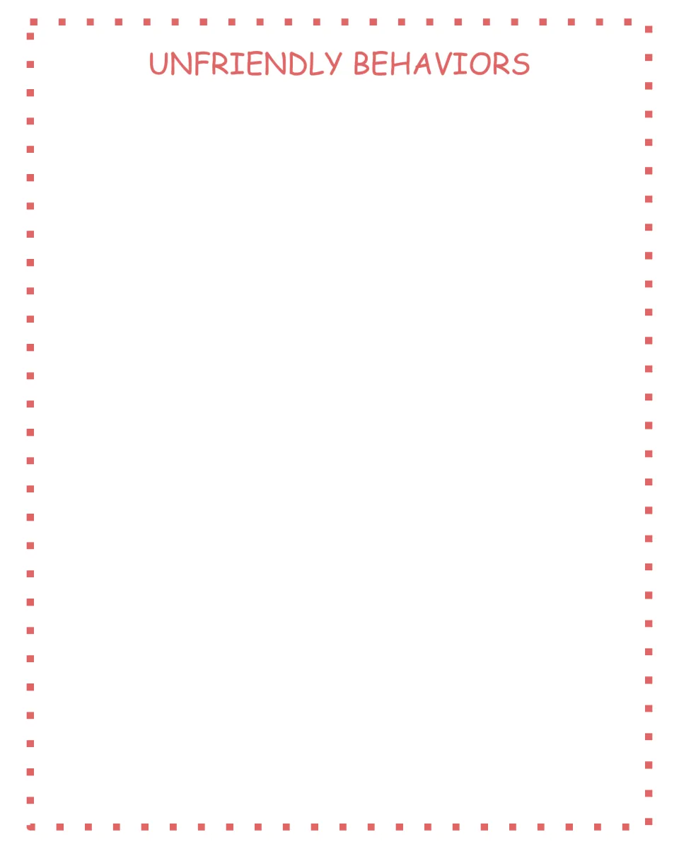 Unfriendly Behaviors sorting mat: students glue picture cards showing unkind actions onto this sheet to sort behaviors