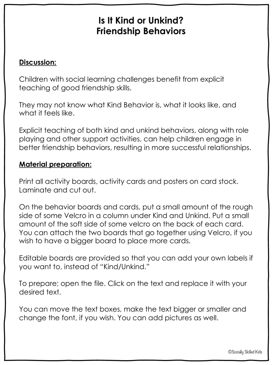 Teacher preparation guide explains printing, laminating, adding Velcro, and editing behavior board labels