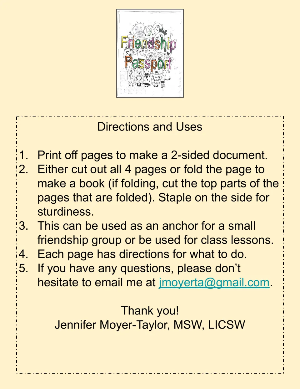 Directions and uses: print two-sided, cut or fold into a stapled book, and use in small friendship groups or lessons