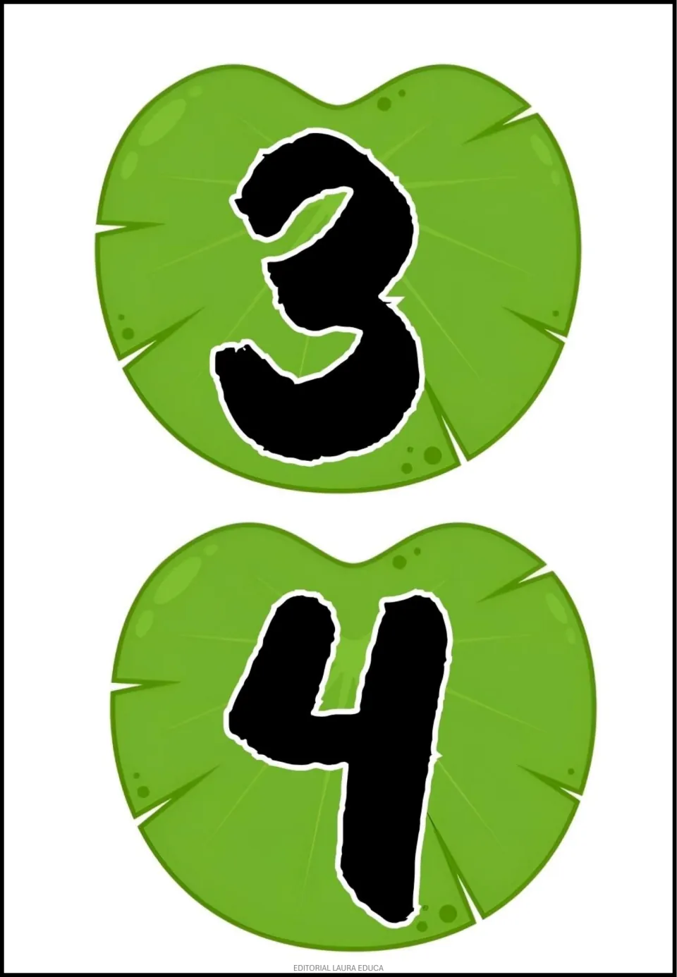 Lily pad number pieces 3 and 4, printed two per sheet as part of the frog-themed math classroom decor set