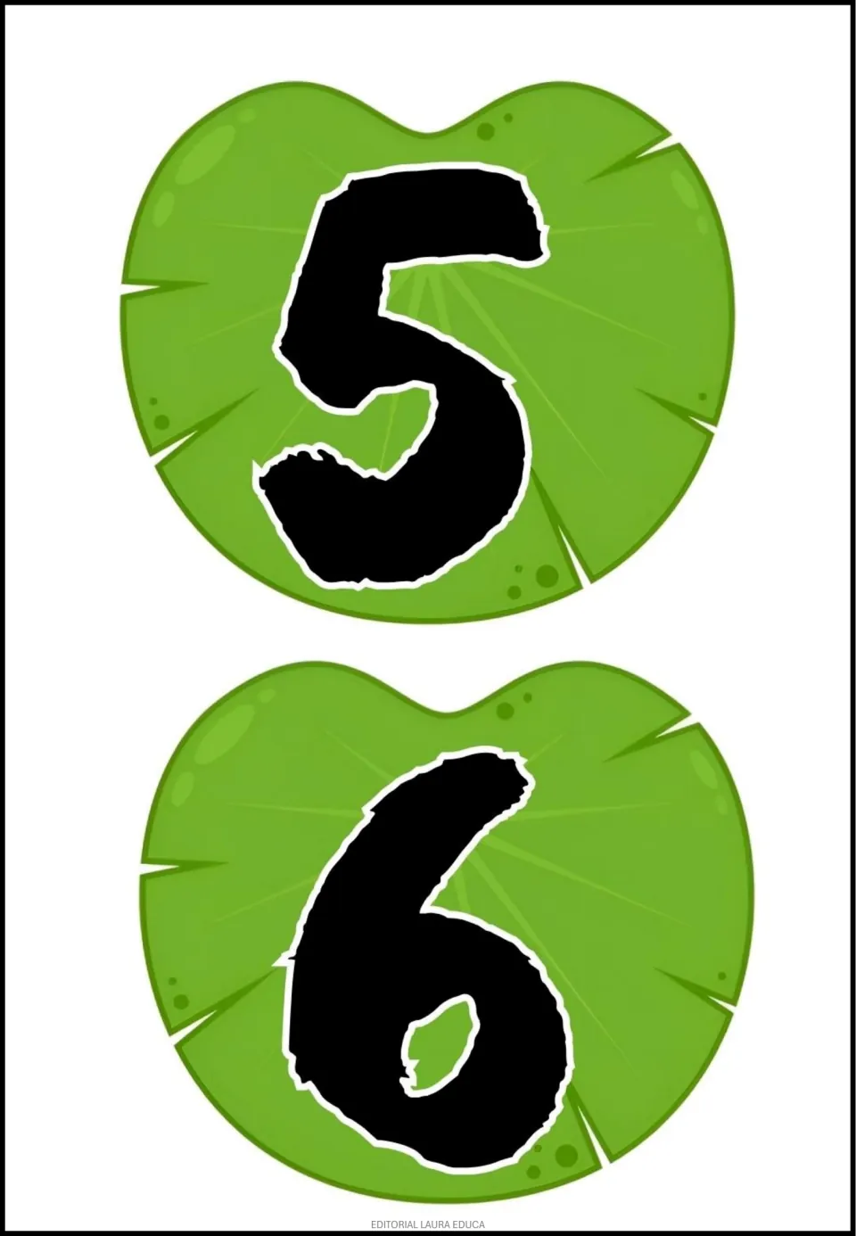 Lily pad number pieces 5 and 6, printed two per sheet as part of the frog-themed math classroom decor set