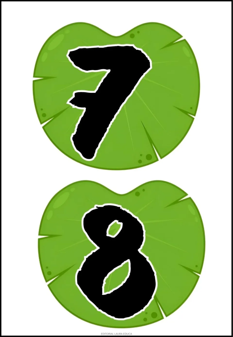 Lily pad number pieces 7 and 8, printed two per sheet as part of the frog-themed math classroom decor set