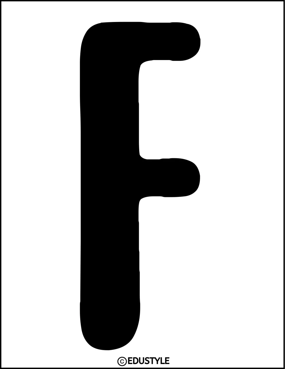 Bulletin board letter F in solid black block print, a full-page letter to cut out for the display's title lettering