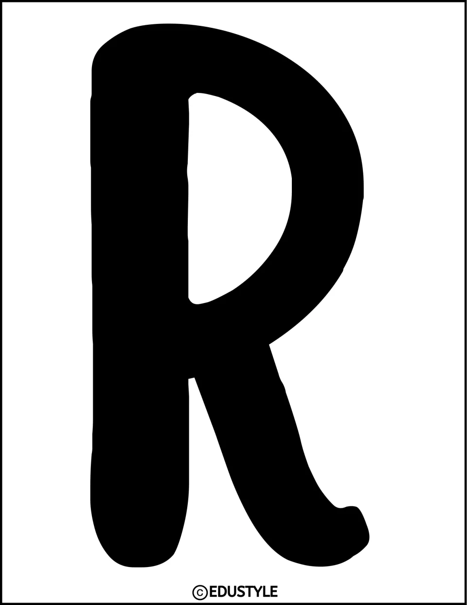 Bulletin board letter R in bold black print filling the page, cut out and pinned up as part of the display heading