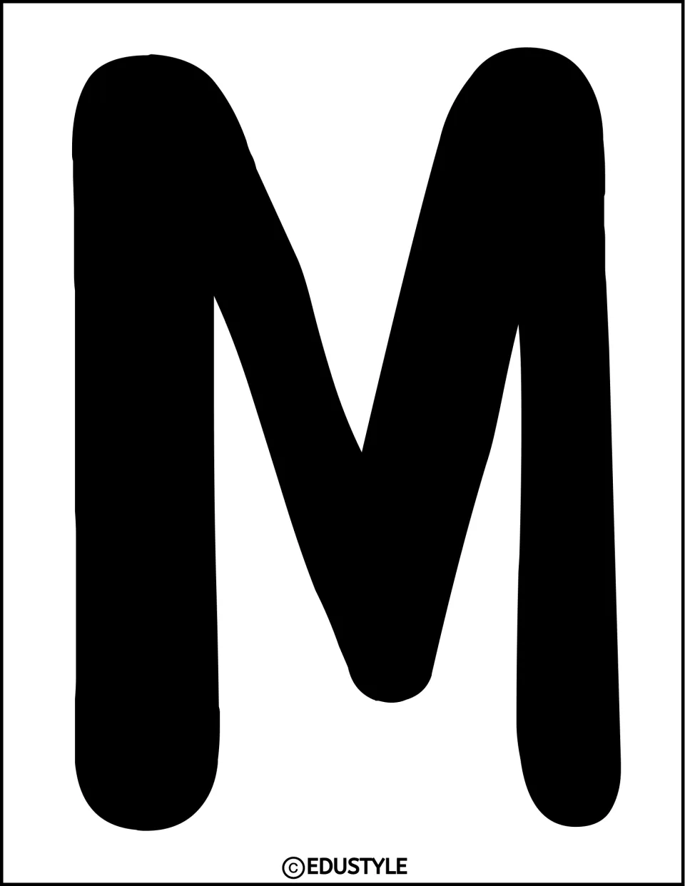 Bulletin board letter M in thick black lettering across the full page, ready to cut out for spelling the display heading