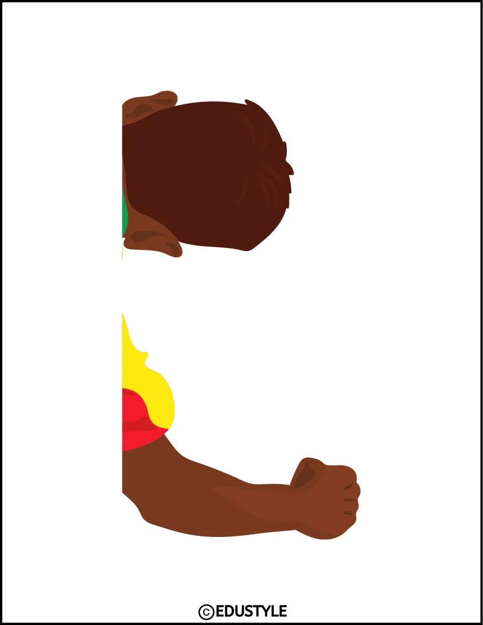 Cut-out piece of the enlarged figure showing the head and the arm with a clenched fist, to join with the flag section