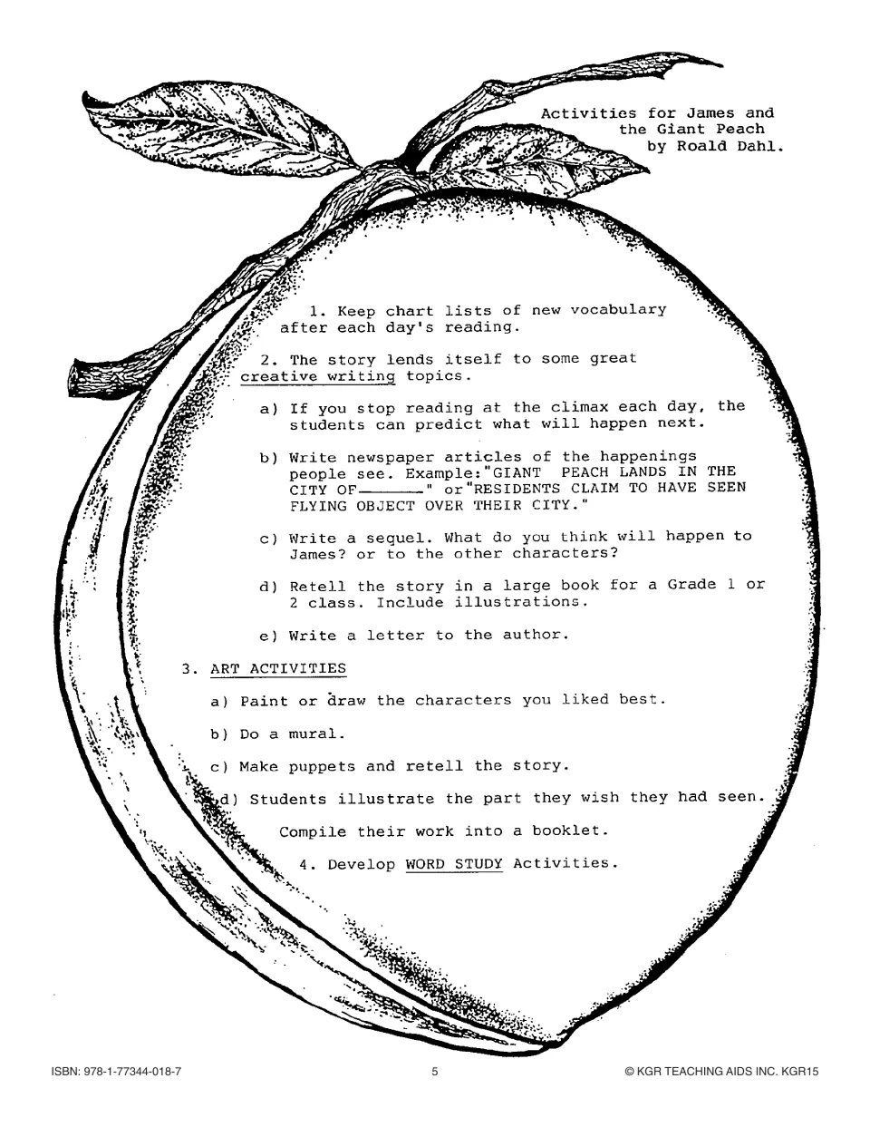 Fruit unit extensions for James and the Giant Peach include vocabulary, creative writing, art, and word study