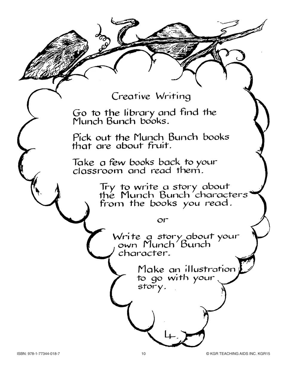 Creative writing activity 4 asks students to read fruit-themed Munch Bunch books and write an illustrated story