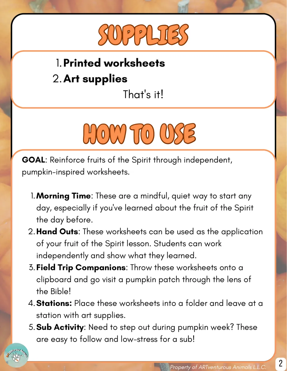 Teacher guide: supplies list and five uses, including morning time, hand outs, field trips, stations and sub activity