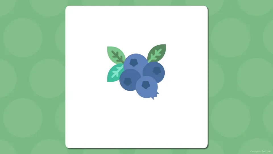 Fruit vocabulary presentation slide showing a cluster of blueberries without a label, before the named slide