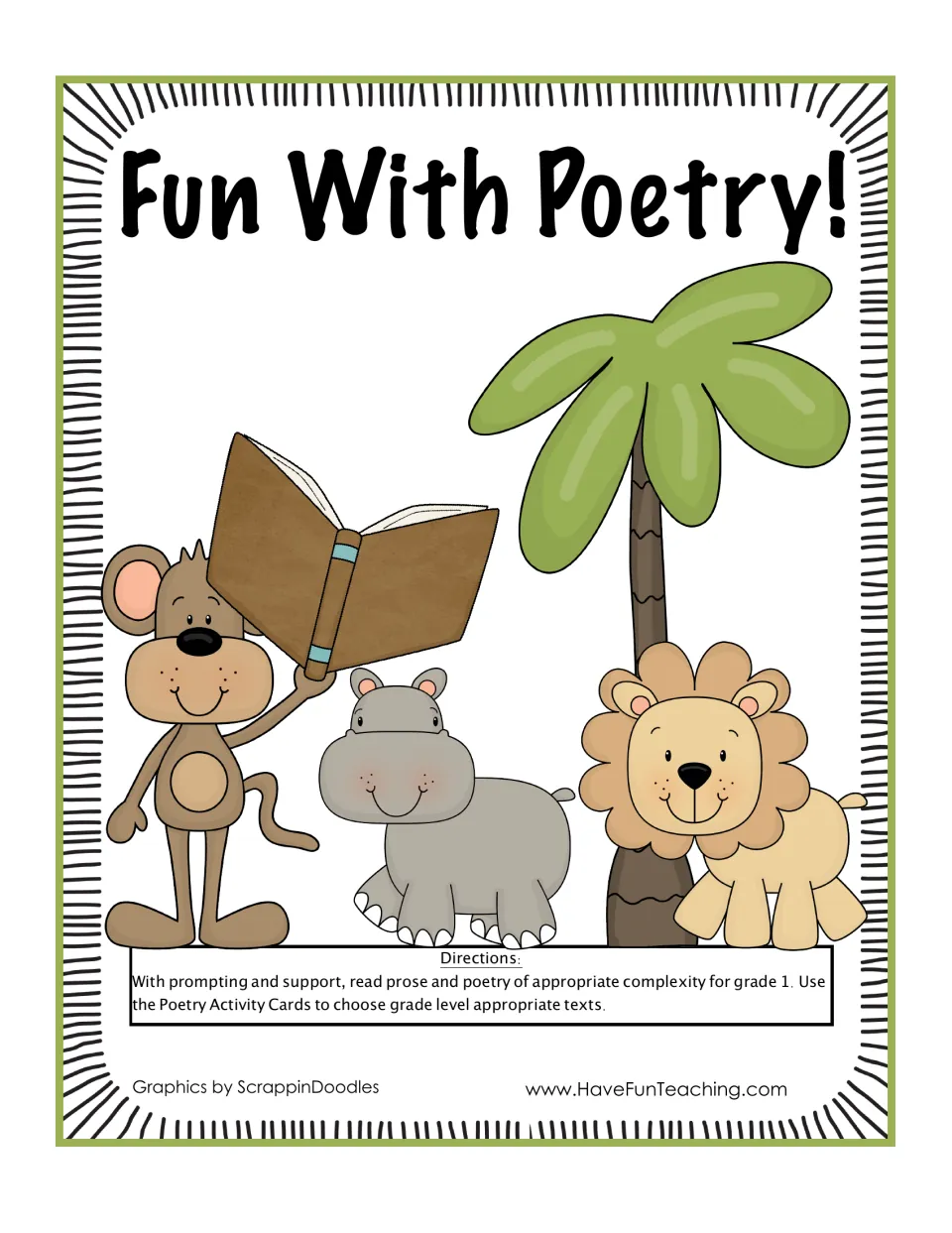 Fun With Poetry Activity cover: directions for supported grade 1 reading and choosing texts using the cards
