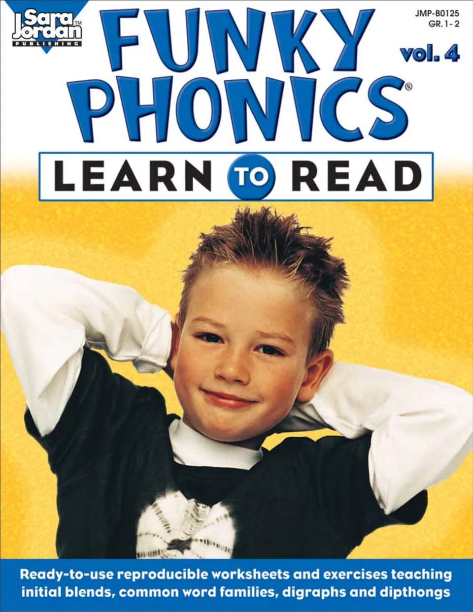 Funky Phonics Learn to Read vol. 4 cover: worksheets and exercises on initial blends, word families, digraphs, diphthongs