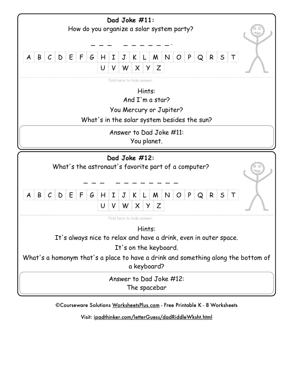 Dad Jokes #11 and #12: space-themed riddles about a solar system party and an astronaut's favorite computer part