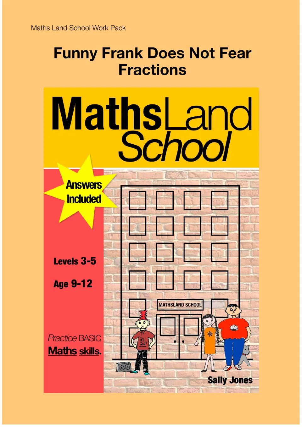 Cover of Funny Frank Does Not Fear Fractions, a math work pack for ages 9–12, labeled Answers Included