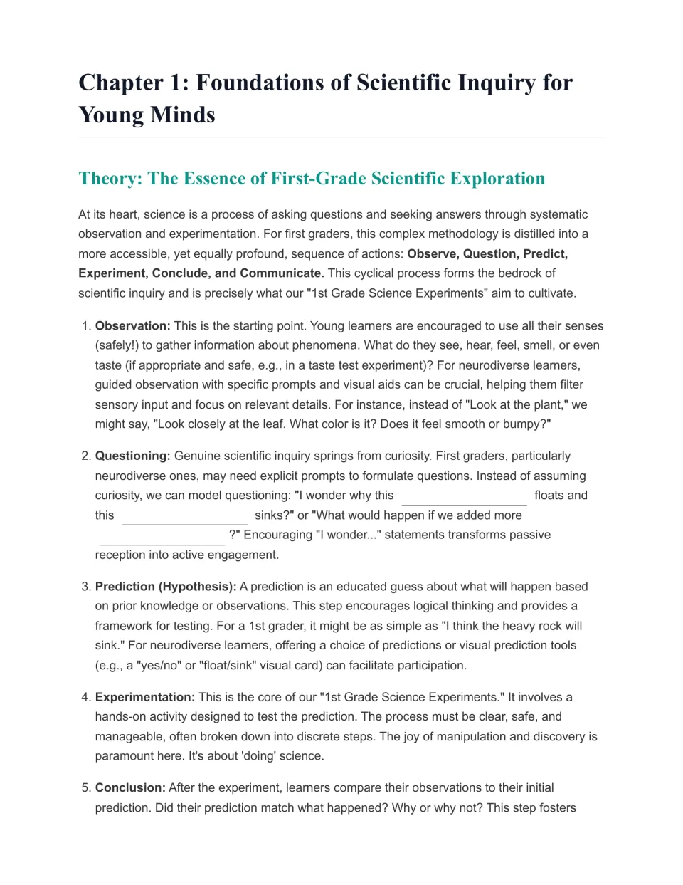 Chapter 1 scientific inquiry: teacher notes on the observe, question, predict, experiment, conclude cycle with prompts